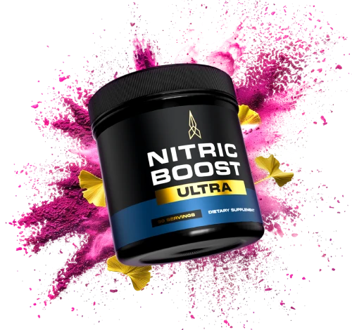 Nitric Boost Ultra bottle with pink powder splash